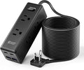 15 Ft Extension Cord with Multiple Outlets, Long Extension with 6 Outlets 4 USB Ports(2 USB C), Flat Plug Surge Protector Power Strip for Home, Office Supplies, Dorm Essentials, Black