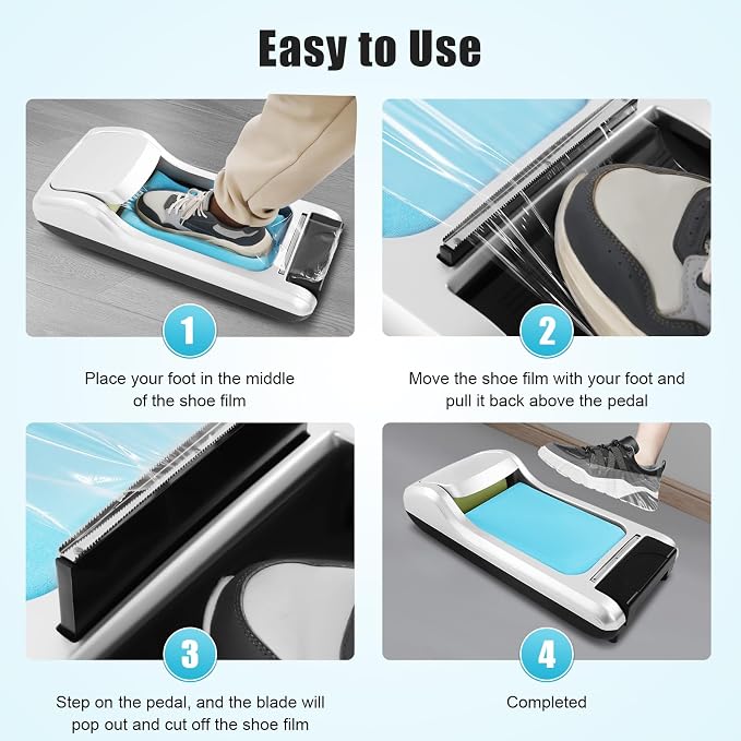 Automatic Shoe Covers Dispenser Shoe Covers Disposable Dispenser Portable Shoe Covers Disposable Waterproof Shoe Covers, Dust Proof, for Home, Shop and Office (Silver / 3 Roll Shoe Film)