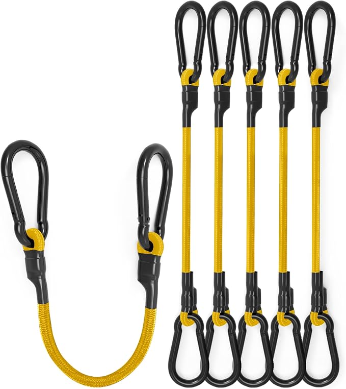 8 Pcs 12 Inch Heavy Duty Carabiner Bungee Cord Outdoor with 190 Lbs Max Break Strength, Bungee Straps with Upgraded Carabiner Hooks for Luggage Rack, Cargo, Hand Carts, Bike, Camping, etc (Yellow)