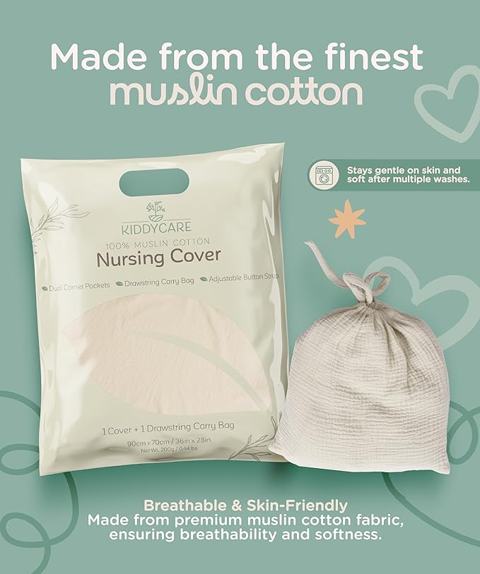 Kiddycare Nursing Cover, Muslin Cotton Privacy Nursing Covers, Gentle on Baby's Skin, Discreet Breastfeeding Covers for Nursing Moms, Breathable Nursing Cover Up for Breastfeeding Essentials (Cream)