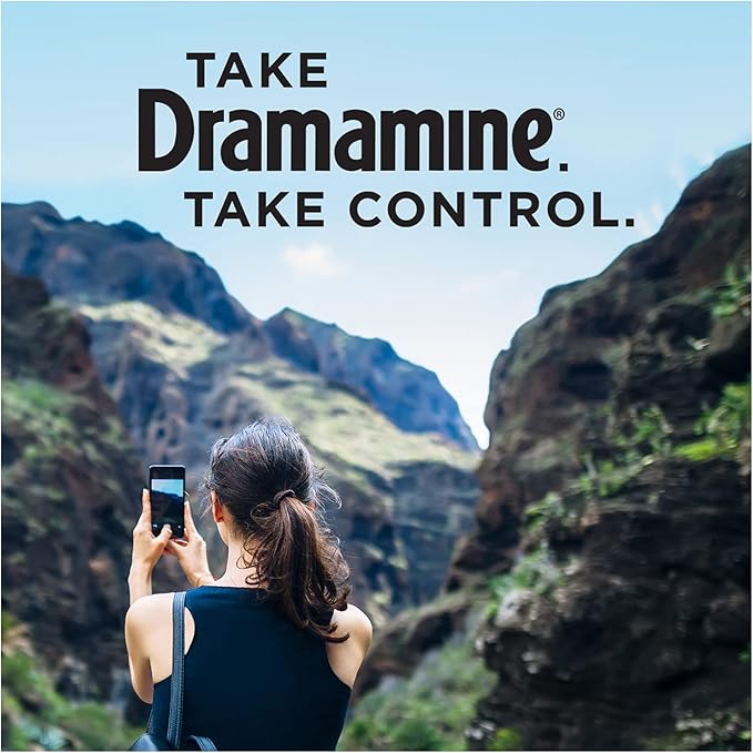 Dramamine Motion Sickness Less Drowsy, Travel Vial, Multicolor, 8 Count (Pack of 3)