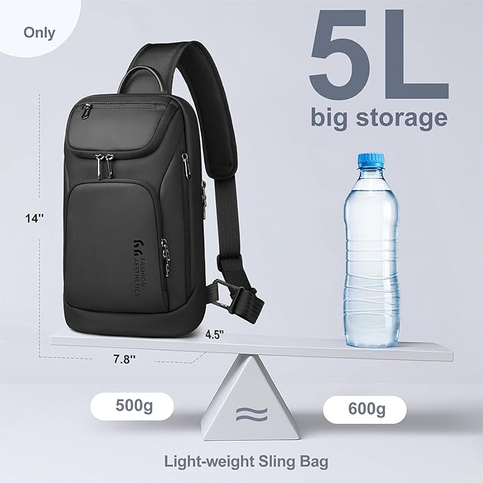 hk Sling Bag for Man, Waterproof Utility Crossbody Bag with Anti-theft Pocket for Men