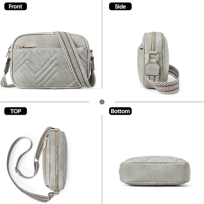 BOSTANTEN Quilted Crossbody Bags for Women Vegan Leather Purses Shoulder Handbags with Wide Strap