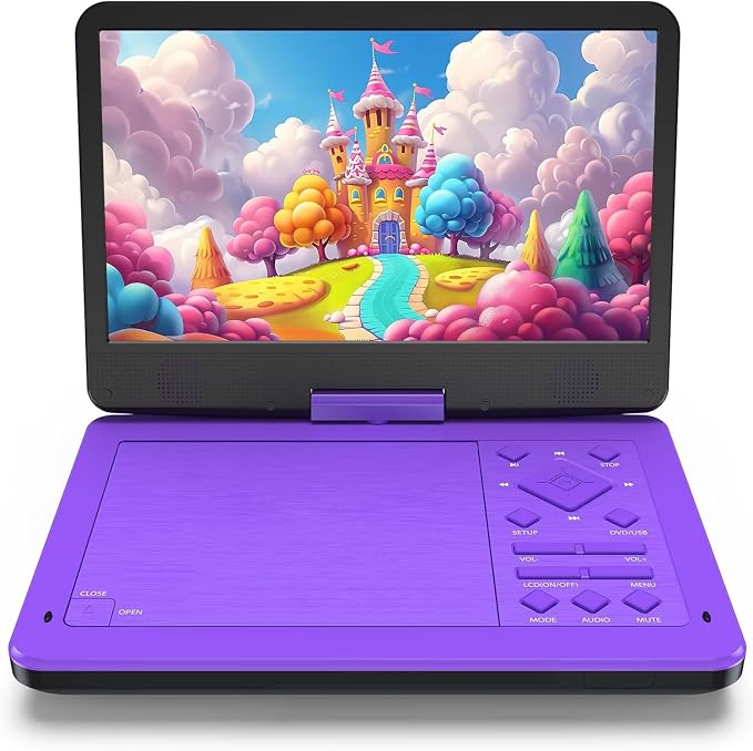 12.5-inch Portable DVD Player with 10.5-inch HD Screen, Portable Design for on-the-go Viewing.Supports 5 Hours of Battery Life.CD/DVD/SD Card/USB Compatible,Region Free (Purple)