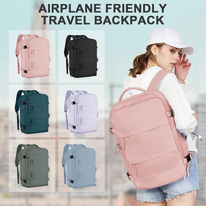 coowoz Large Travel Backpack For Women Men,Carry On Backpack Flight Approved,Hiking Backpack Waterproof Outdoor Sports Rucksack Casual Daypack Fit 15.6 Inch Laptop Shoes Compartment
