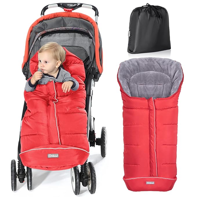 Orzbow Stroller Footmuff Universal - Weather-Proof Bunting Bag for Toddler, Warm Fleece Sleeping Bag for Cold Weather, Easily Attaches to Most Strollers, Baby Boys Girls Winter Essentials, Red
