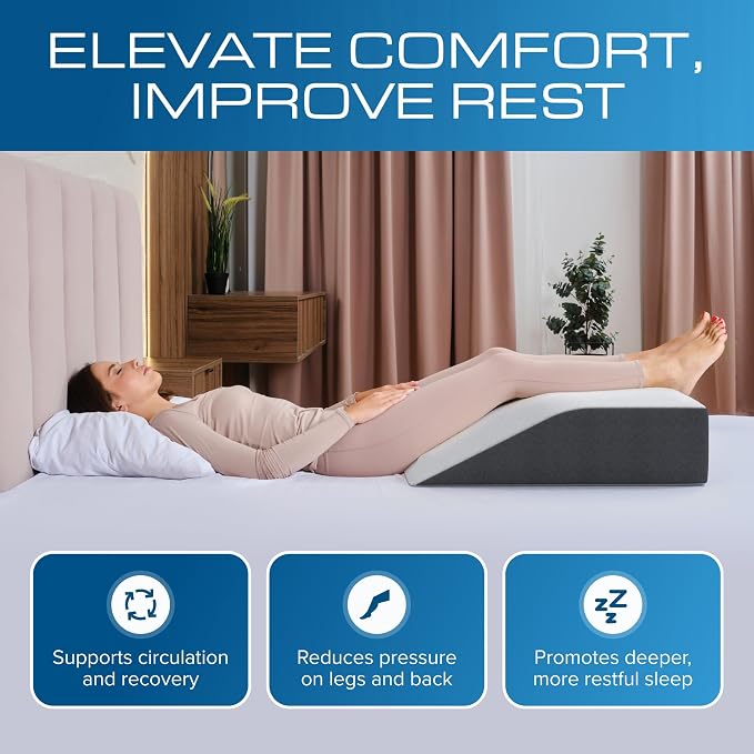 Kolbs Bed Wedge Pillow for Sleep Apnea, FSA Eligible Acid Reflux, and Back Pain Relief, with Chic Jacquard Cover - Headboard Wedges for Sleeping (Flat Top 7" Height)