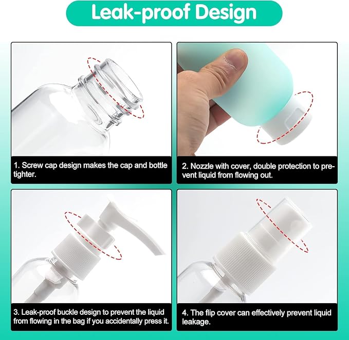 Travel Bottles Set For Toiletries Travel Size Containers Leak Proof Silicone Squeezable Spray Bottles Jars For Women Men, For Shampoo Lotion Body Wash (12pcs 100ml Toiletries Bottles)