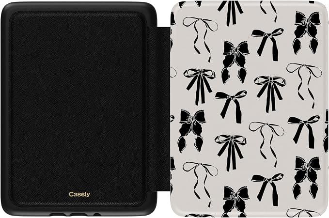 Casely Kindle Case | Goth Girlie | Black Bows | Compatible with 7" Kindle Colorsoft and 7" Kindle Paperwhite (12th Gen 2024 Edition) | Auto Sleep/Wake | Hand Strap | Vegan Leather