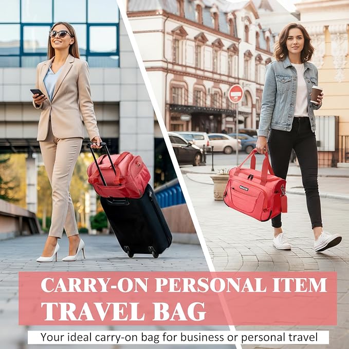 Underseat Carry On luggage Bag Airplanes Personal Item Bags, Gym Bag for Men Weekender Overnight Travel Tote Bag Shoulder Small Softside Carry on Luggage Travel Duffel Bags For Men Women -16 IN Pink