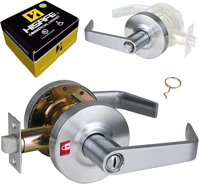 Privacy Commercial Door Locks Heavy Duty Grade 2 Lever for Commercial Bathroom, Non-Handed, UL 3 Hour Fire Rated, ADA Compliant, Satin Chrome Finish 26D, 2-3/4''Backset, X-XG-BK-70