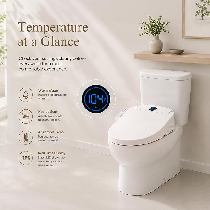 GAICOM Electric Bidet Toilet Seat, Heated Toilet Seat with Instant Warm Water, Warm Air Dryer, Side Panel Control, Self Cleaning Nozzle, Night Light, Soft Close Lid, Elongated White