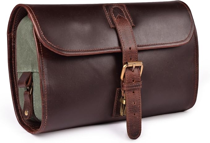 LEATHER VILLAGE Hanging Genuine Leather Toiletry Bag for Men & Women with Waterproof Lining – Handcrafted Vintage Travel Dopp Kit, Shaving Organizer & Shower Bathroom Essentials Case - Cherry