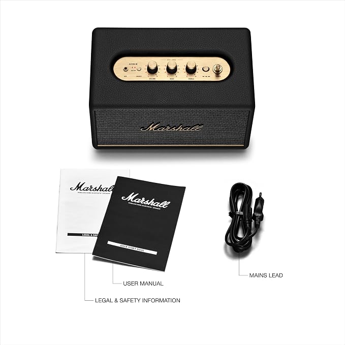 Marshall Acton III Bluetooth Home Speaker - Loud Stereo Sound with Bass and Treble Controls | Plug-in Powered | 3.5mm Aux Input - Black