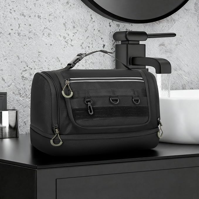 TANGCORLE Toiletry Bag for Men, Handing Travel Toiletry Organizer Protable Water Ressistant Bathroom Shaving Bags for Toiletry Accessories, Travel Essentials, Black(Empty Bag)