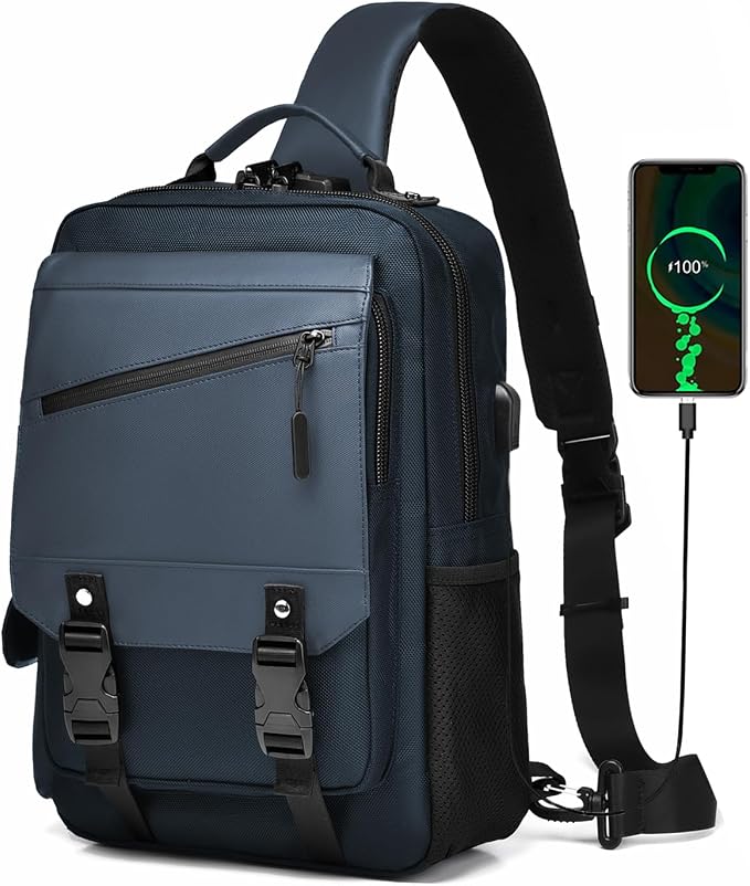 Leaper Anti-Theft Crossbody Sling Bag：one-handed quick-open lock in 3 seconds & hidden zippered pockets for Travel, Work & Daily Commute, DarkGreen