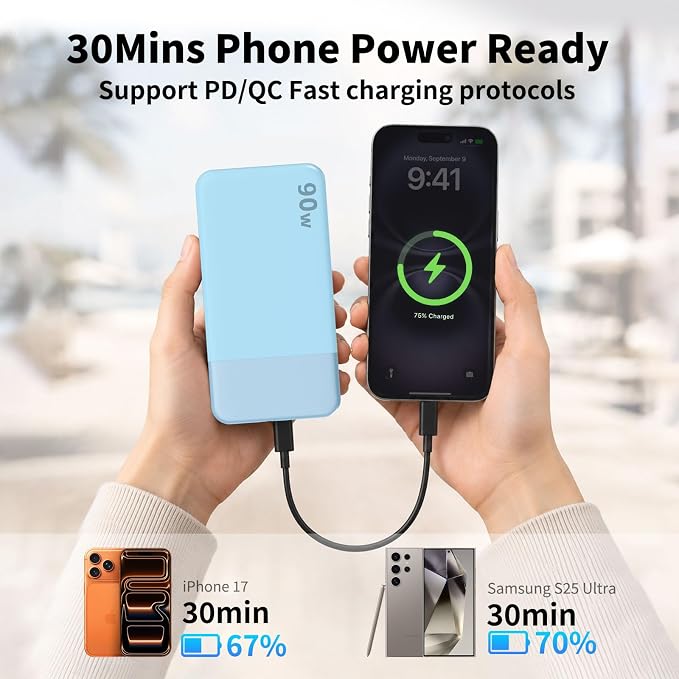 NOBIS 90W 20,000mAh Power Bank, Laptop Portable Charger 4-Port PD Fast Charging Battery Pack Digital Display for Laptop, Tablet, Phone and More