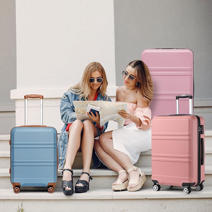 Kono 24 Inch Luggage Suitcase with Spinner Wheels TSA Lock Lightweight PC+ABS Hardside Medium Checked Luggage Durable Rolling Suitcase Pink