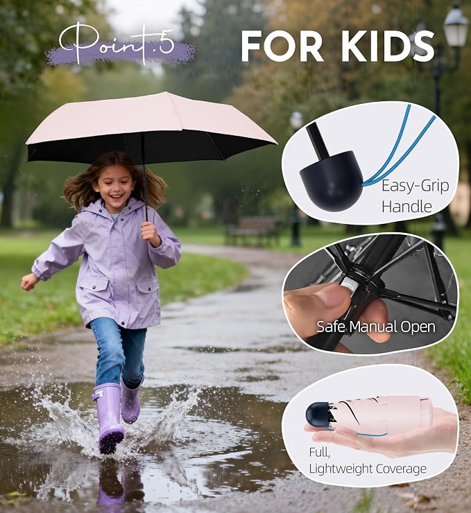 Travel Mini Umbrella Compact Small & Lightweight, UV Rain Protection, Pocket-Sized Folding Umbrellas with Quickdraw & Case for Men Women & Kids Backpack