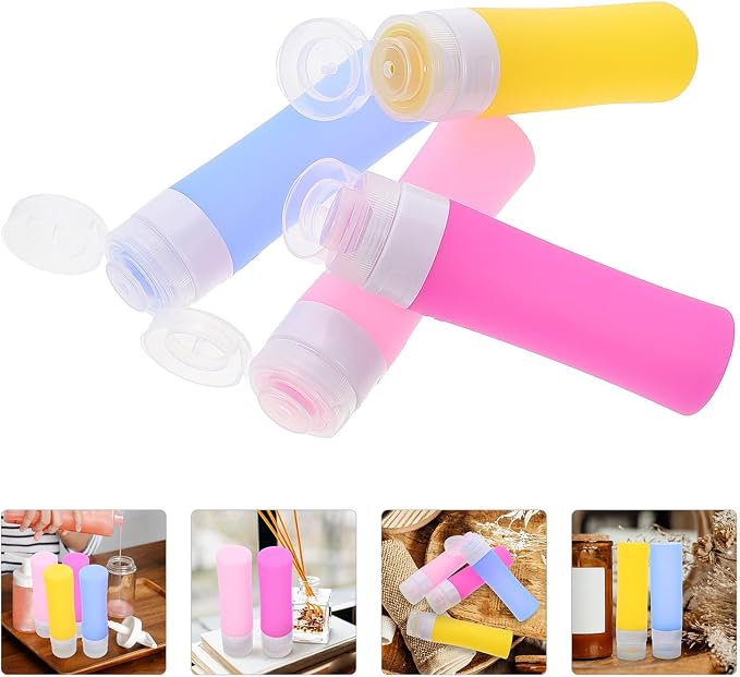 Silicone Travel Sub Bottles Set 4pcs Multi-color Lotion Dispensers Portable Refillable Squeeze Containers for Cosmetics and Toiletries Storage
