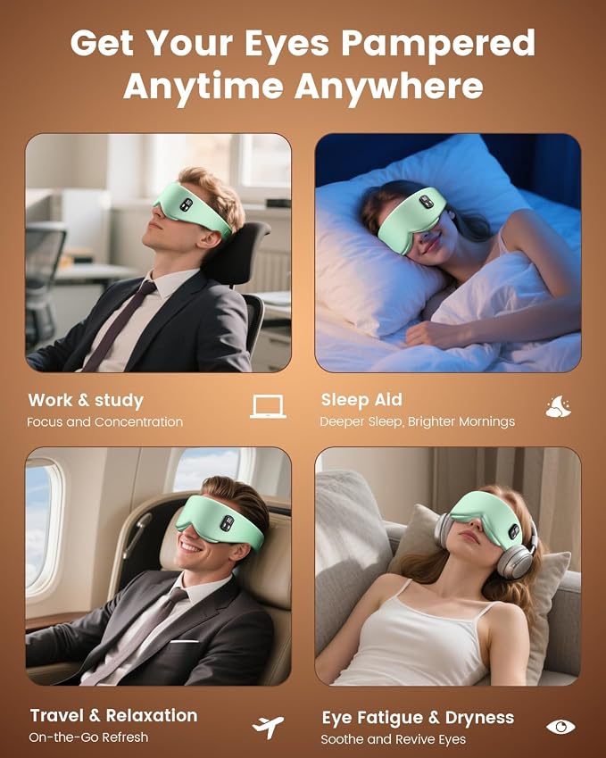 Heated Eye Mask - Cordless Eye Mask for Dry Eyes, Eye Relief, Improved Sleep, Timed Shutdown, 4 Temperature, Washable Eye Heating Pad for Travel, Removable for Cleaning - Green