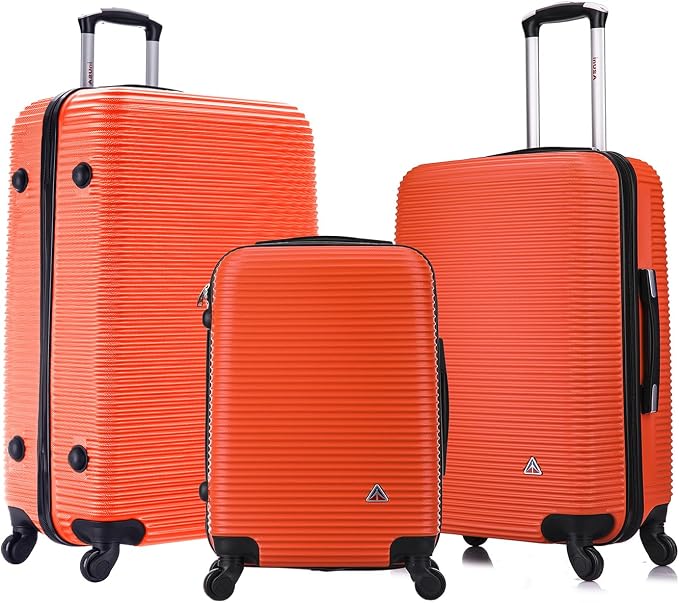 InUSA ROYAL Hardside Luggage Set with Spinner Wheel | Spacious Travel Suitcases with Ergonomic GEL Handle and Studs | (20/24/28) 3 Piece Luggage Set | Orange