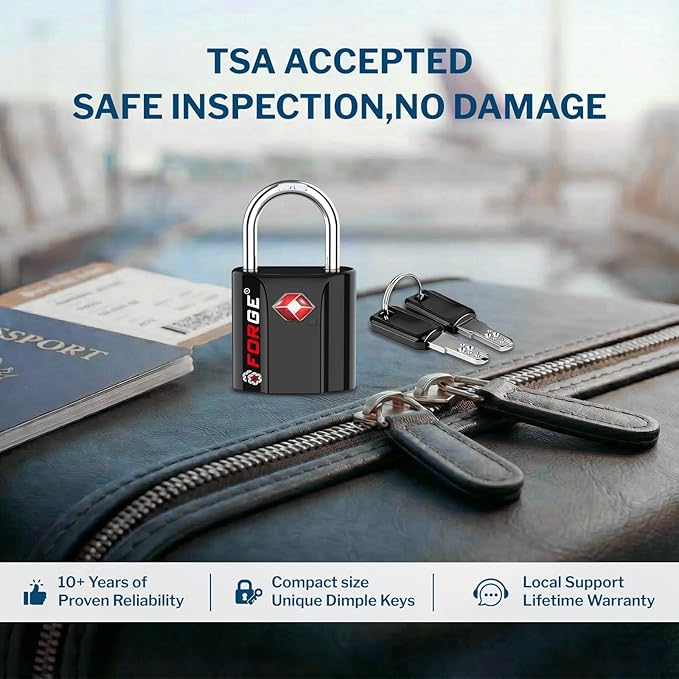 TSA Approved Luggage Locks, Ultra-Secure Dimple Key Travel Locks with Zinc Alloy Body, Black 4 Pack