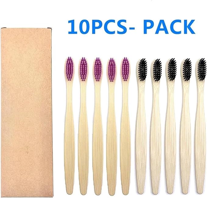Manual Toothbrush 10PCS Colorful Toothbrush Set Soft Bristle Teeth Whitening Toothbrushes Soft Care Toothbrush(5 Purple 5 Black)
