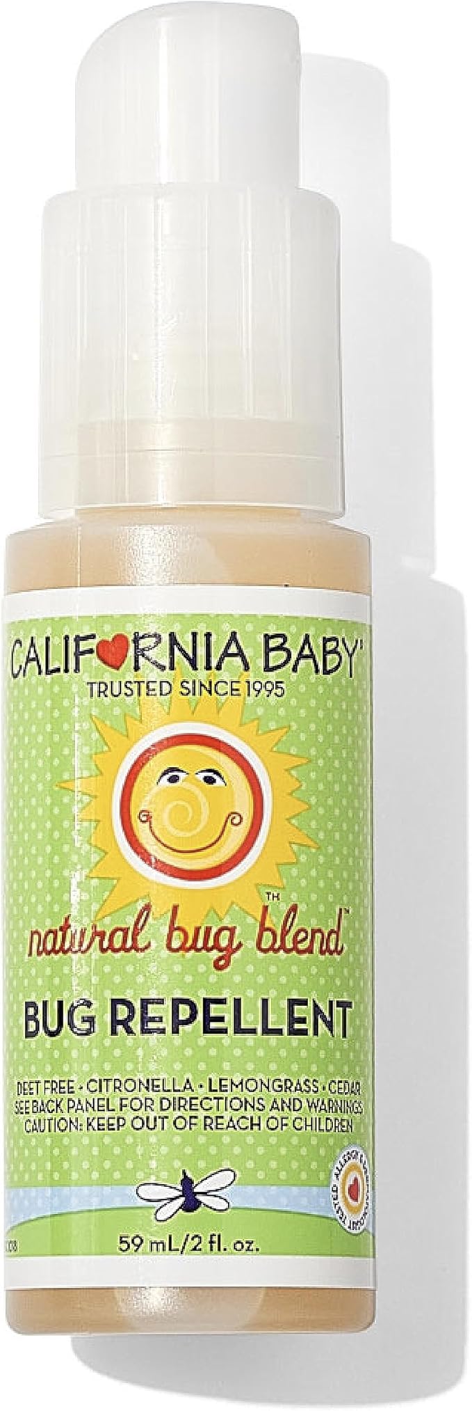 California Baby Natural Bug Spray Travel Size | DEET Free Mosquito Repellent | Baby + Kids Bug Spray | Citronella Spray | Great Smell | 59 mL / 2 oz