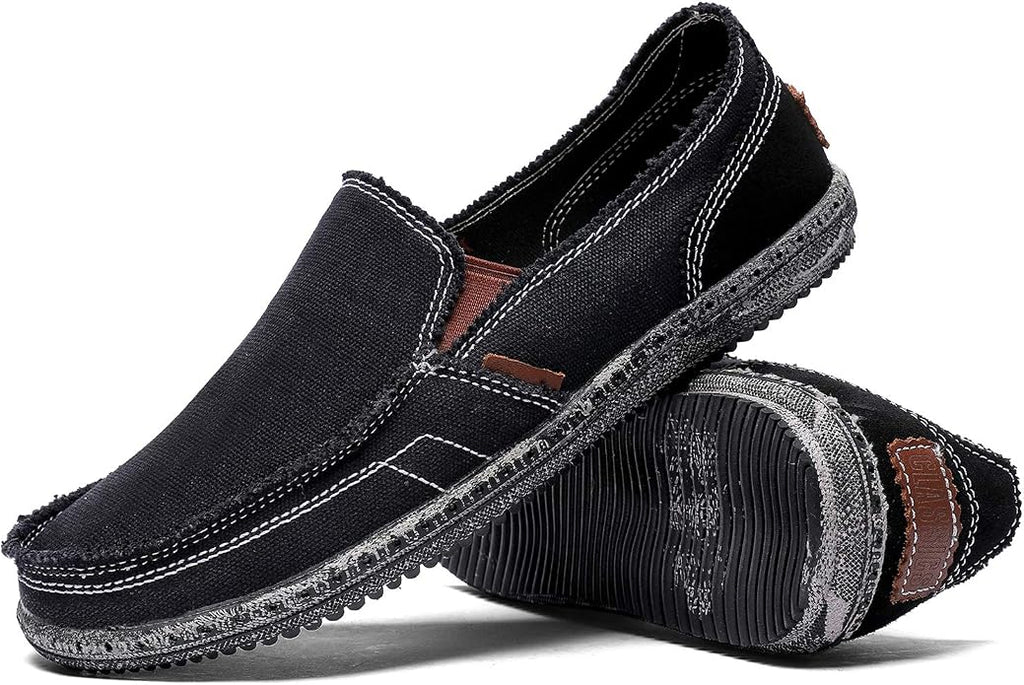 CASMAG Men's Casual Cloth Shoes Canvas Slip on Loafers Leisure Vintage Flat Boat Shoes