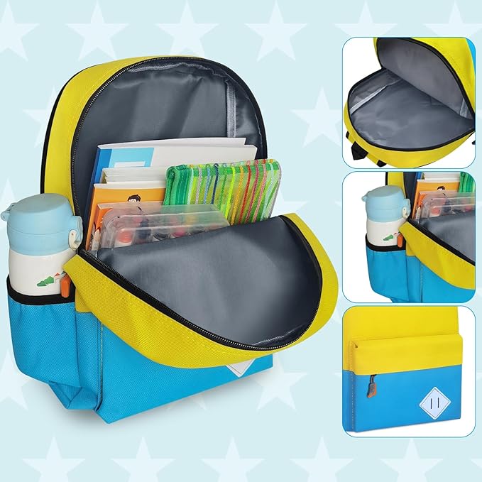 AZKAQA Little Kids Backpack for Girls Boys - Toddler Preschool Backpack School Bag Cute Kindergarten Backpack for Aged 3-6, Yellow Blue
