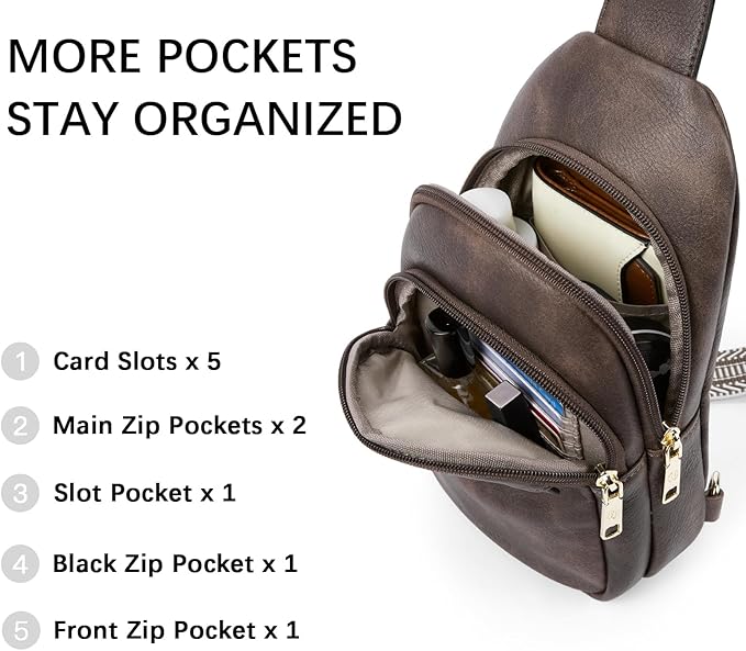 BOSTANTEN Sling Bag for Women Leather Crossbody Bags Fanny Pack Chest Bag for Travel