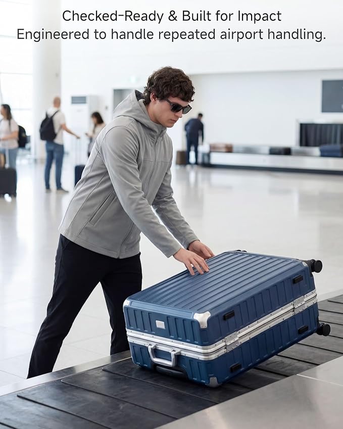 LUGGEX Checked Suitcase with Spinner Wheels, 8010S Aluminum Frame Zipperless Polycarbonate Hard Shell Suitcase (ZX-Core, Silver Grey, 28 Inch)