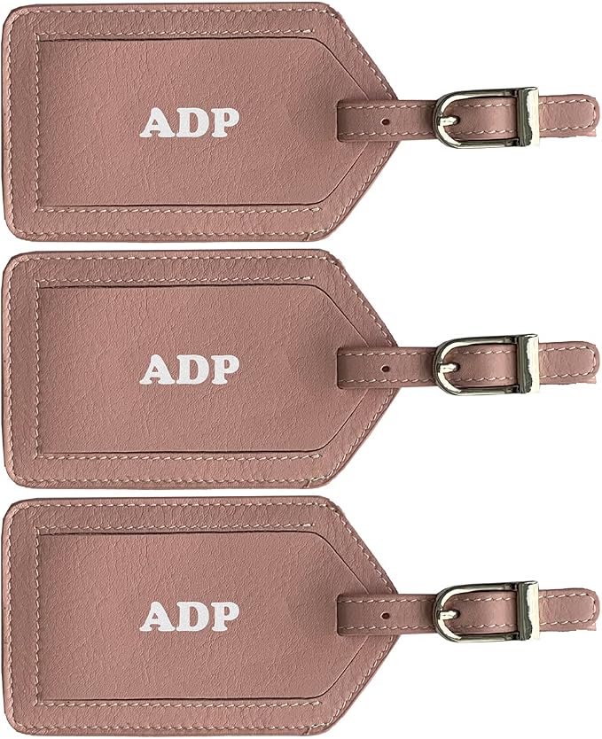 Personalized Monogrammed Leather Luggage Tags - 3 Pack