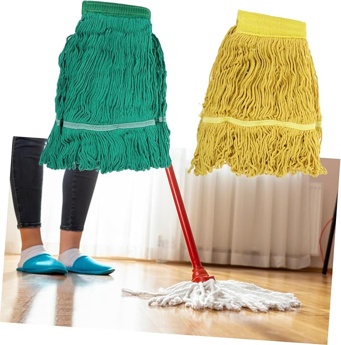 Unomor 2pcs Reusable Mop Replacement Ultra-Absorbent Cotton Yarn for Household Cleaning Washable Mop Refills for Corners Walls and Floors Fast-Drying Pads Yellow Green
