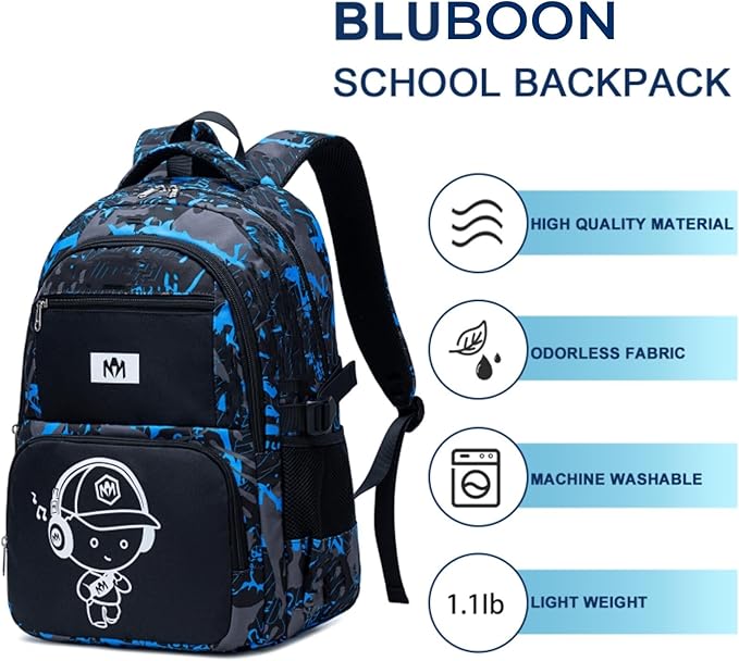 Bluboon Kids Backpack Boys Camo Bookbag Teens Elementary School Bag Daypack Travel Back Pack Middle school (Camo-princekin)