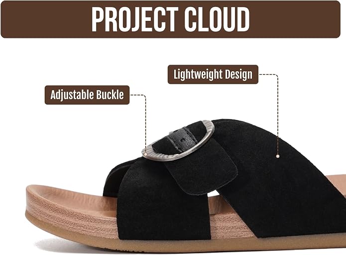 Project Cloud Womens Sandals - Adjustable Buckle Sandals for Women 2026 with Plush Insole - Lightweight & Non Slip Slides for Women Footwear