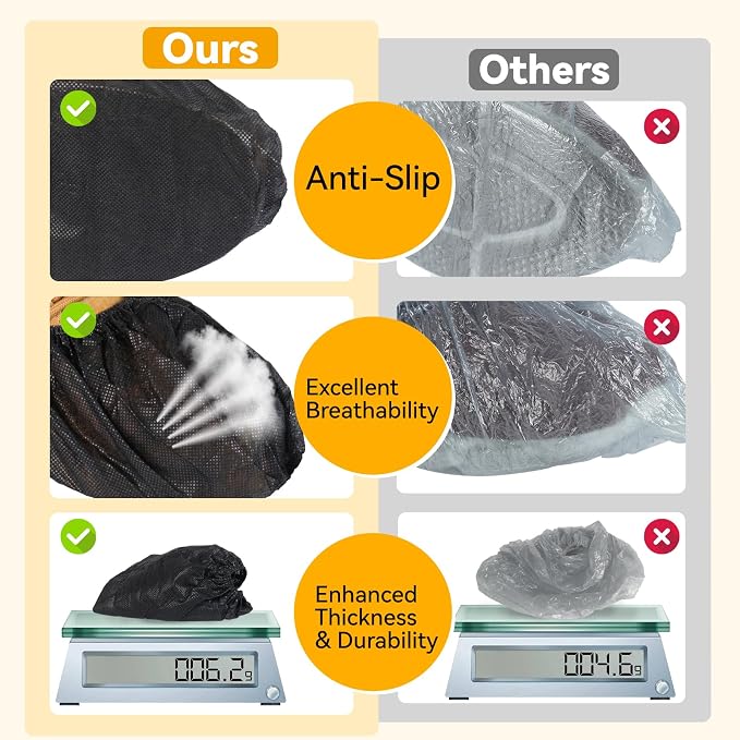 LYSHIYI 100Pcs Shoe Covers Disposable Non Slip, Large Size Non-Woven Boot Covers, Breathable and Durable, Fits US Men 6-14 Size, Reusable Slip-Resistant Booties for Indoors (Black)