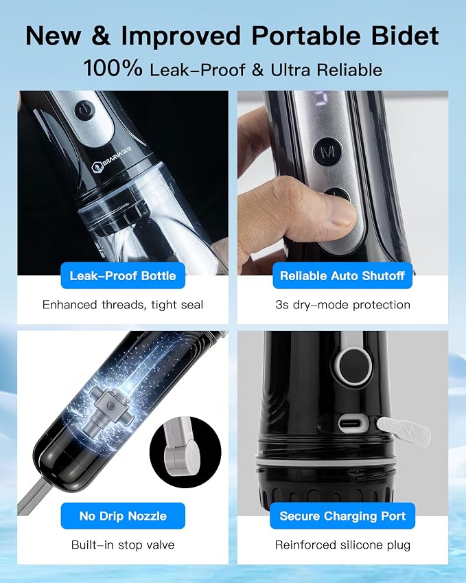 Portable Bidet for Travel, 800mAh Electric Handheld Bidet with 380ml Bottle