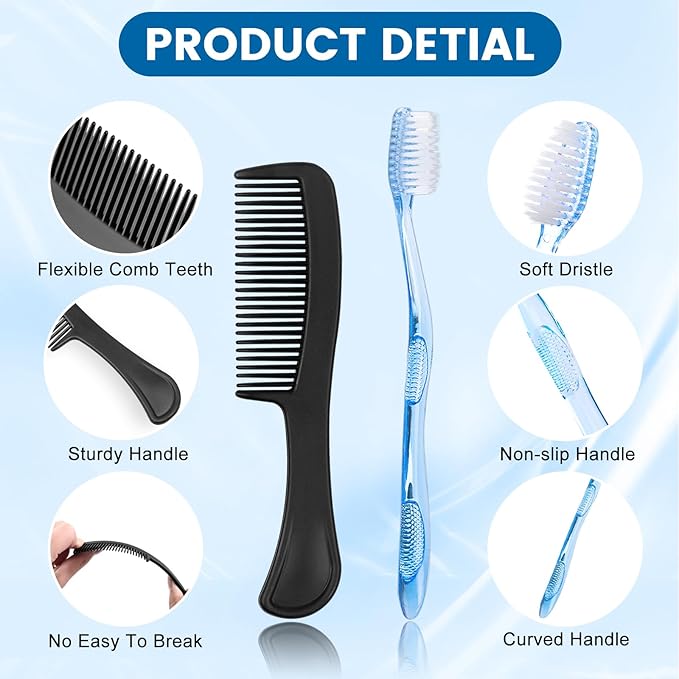 50 Sets Personal Hygiene Kit Basic Toiletry Kits Homeless Supplies Bulk Bundle with Bulk Hotel Amenities Kit, Include Cotton Pads, Cotton Swabs, Nail File (Paper Sticks)