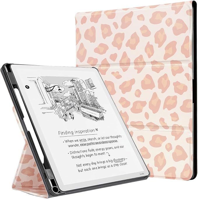 CoBak Case for 11" Kindle Scribe 3rd Generation 2025, Kindle Scribe Colorsoft with Two Viewing Angles - All New PU Leather Cover with Auto Sleep Wake, Pen Holder. Pink Leopard