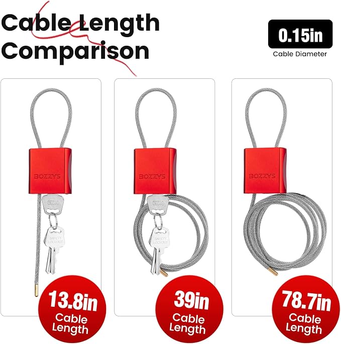 Cable Locks 3-Pack | Keyed Alike Adjustable Cable Lock｜(1.15ft,3.28ft,6.56ft)/Set with 6 Same Keys for Bikes, Gate, Lockers, Gun & Outdoor Gear | Weatherproof & Red