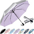 SIEPASA Compact Travel Umbrella - Windproof Auto Open/Close, Small Folding Umbrella for Rain & Sun with UPF50+ - Lightweight Frame, Waterproof - Fits Backpack, Purse, Suitcase.(Silver/Light Purple)