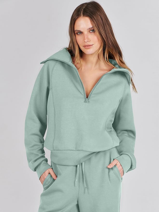 ANRABESS Women’s 2 Piece Outfits Half Zip Sweatshirt & Wide Leg Pants Airport Travel Lounge Matching Sets Sweatsuits Clothing