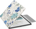 MoKo Magnetic Case for All-New 11" Kindle Scribe 2025(3rd Generation) & Kindle Scribe Colorsoft 2025(1st Gen) - Slim Folio Premium PU Leather Cover with Pen Clasp & Auto Sleep Wake, White Blue Floral