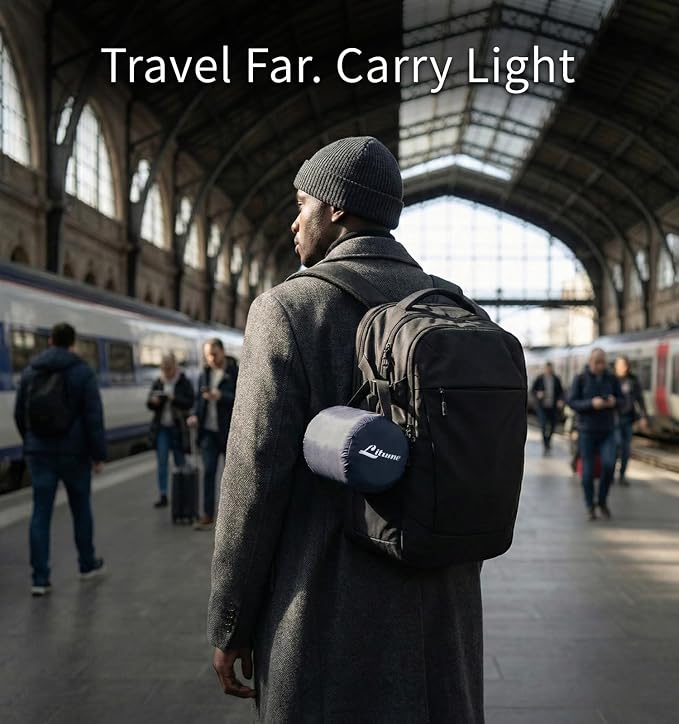 Litume Travel Camping Blanket Lightweight and Breathable, 67 x 48 in Soft Airplane Flight Blanket for Travelers, Foldable Sheet with Stuff Sack for Train, Camp, backapcking, Office, Home