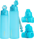 TakeToday Collapsible Water Bottles 20oz and 32oz, Leak Proof, BPA-Free, Foldable Silicone Travel Water Bottle with Straw Strap for Cycling, Hiking, Outdoors
