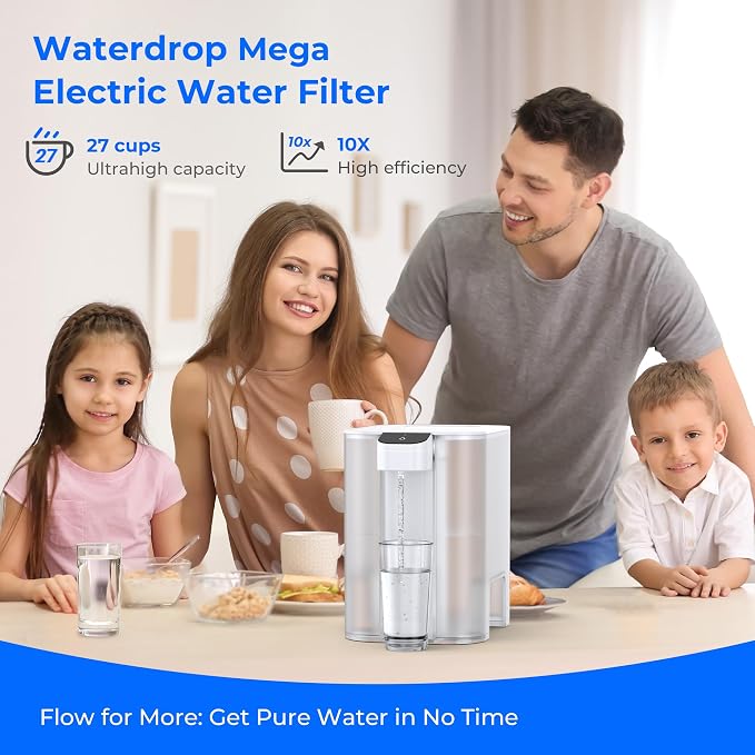 Waterdrop ED04W-L Mega Electric Water Filter Dispenser, Large 27-Cup, 200-Gallon Rechargeable Instant System, NSF/ANSI 42&53&401&372, Reduce PFOA/PFOS, Lead, Chlorine, Does not Lower TDS, White