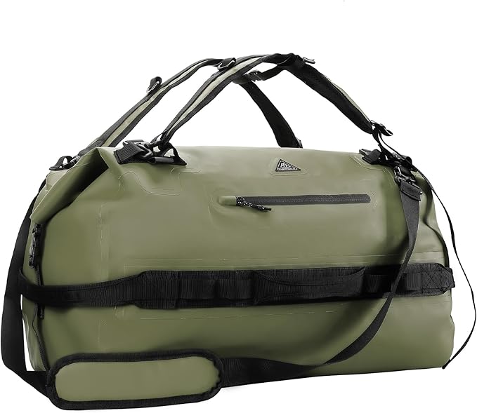 Haimont IPX7 Waterproof Roll-Top Dry Duffel Backpack | 60L/90L Sizes, 500D Tarpaulin, Welded Seams, Mesh Pockets, Boating & Kayaking