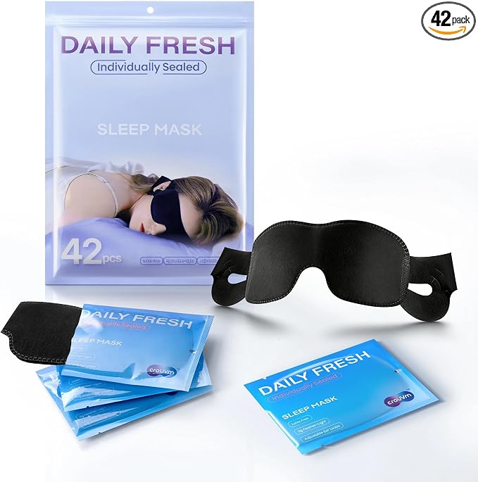 42-Pack Bulk Disposable Sleep Masks, Individually-Wrapped Eye Mask for Sleep, Blackout Night Mask Value Pack for Travel, Spa, Guests, Business Trips, Hospitals & Shift Workers